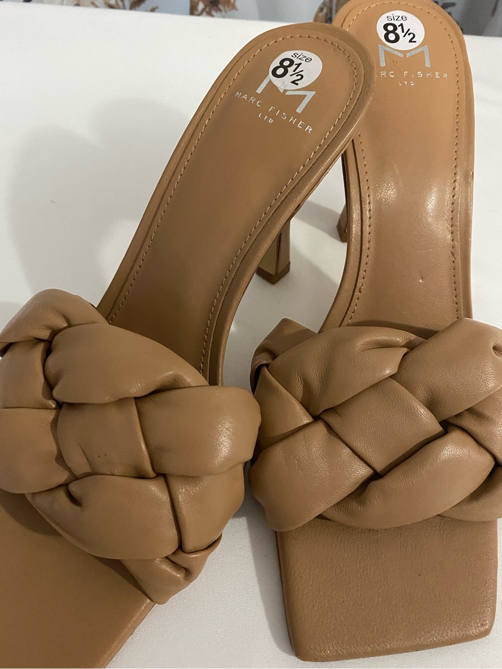 Marc Fisher Beige Leather Open Toe High Heel Sandal Size 8.5